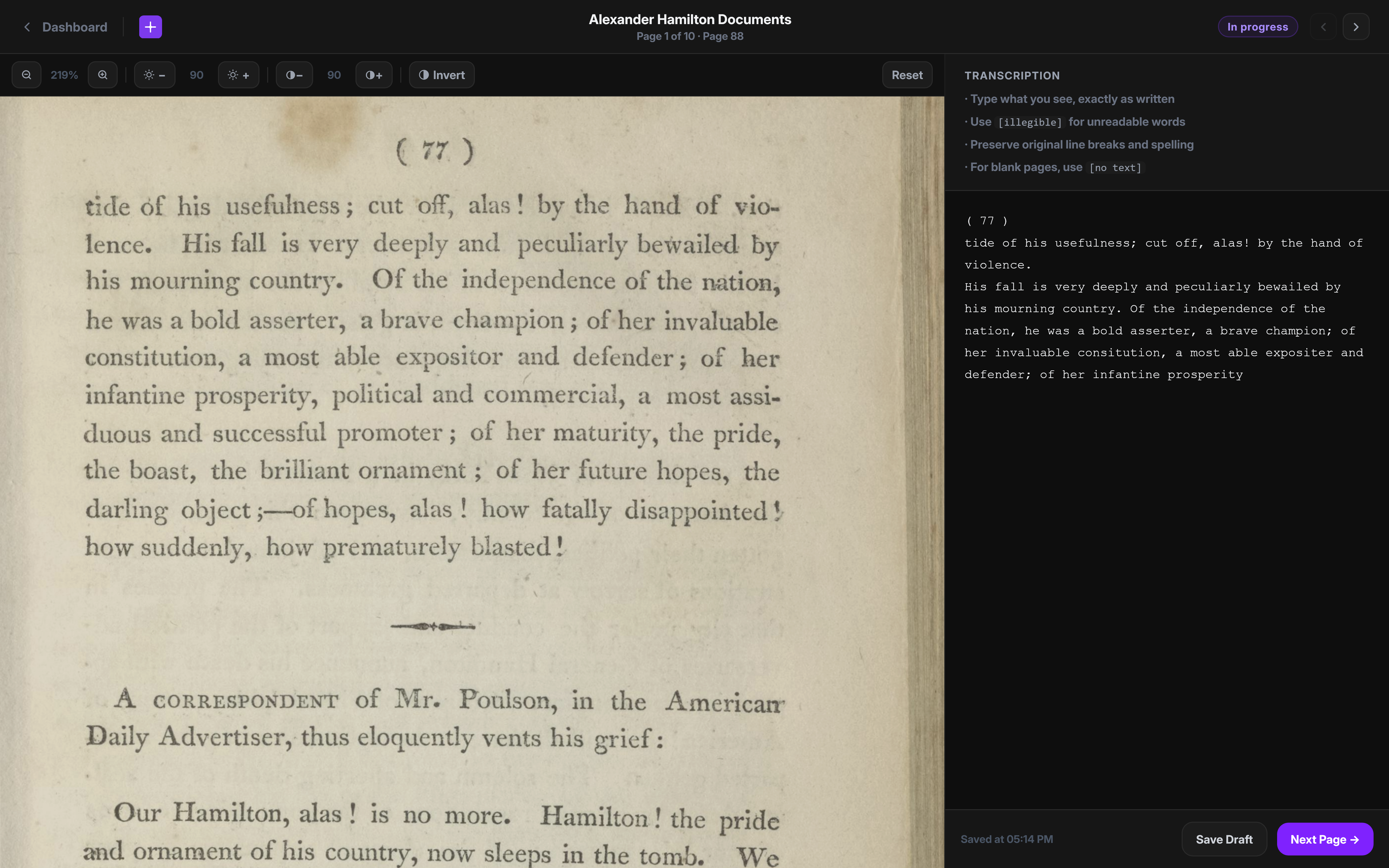 Side-by-side transcription editor
